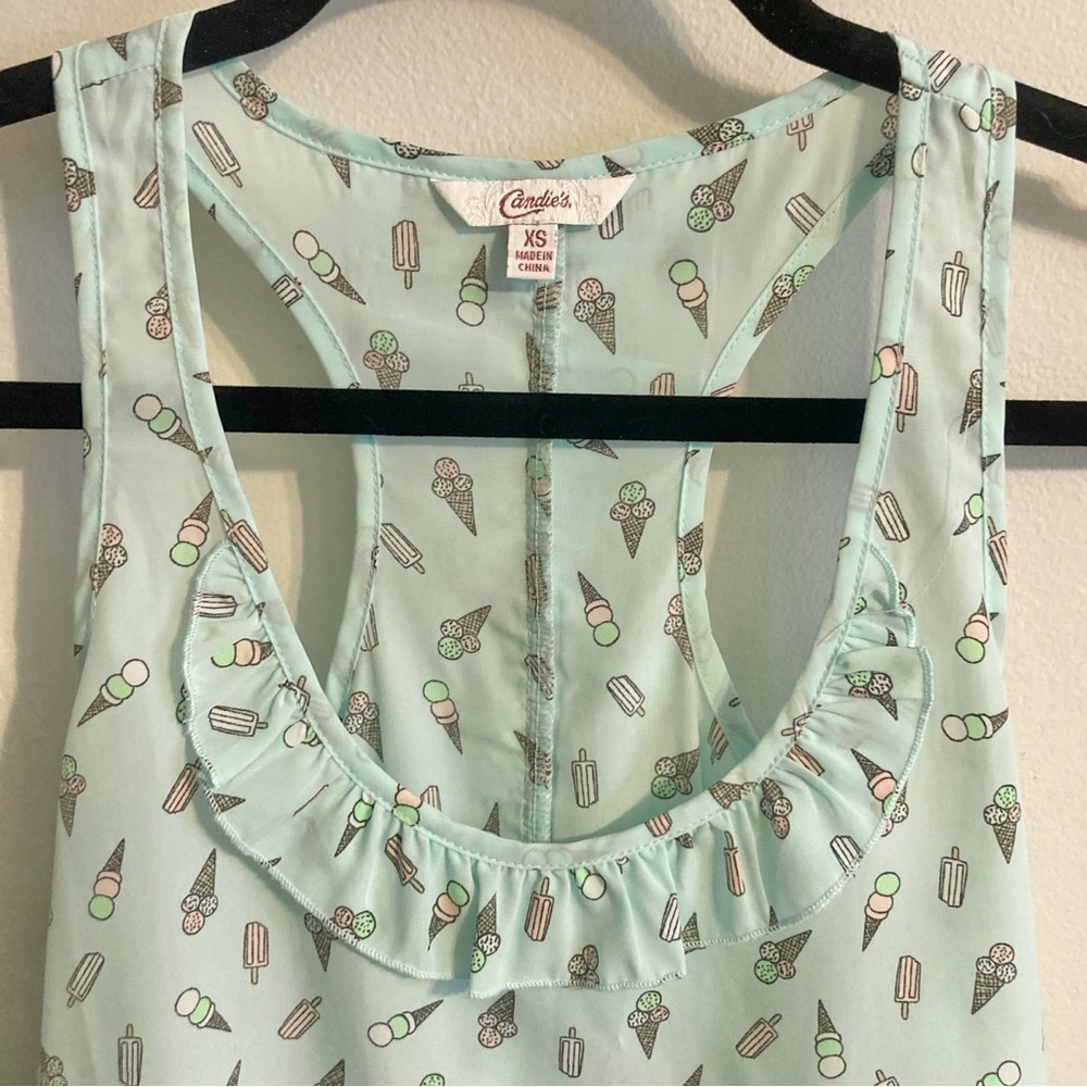 Candie’s Ice Cream Cone Popsicle Blue Green Ruffle Tank Top Shirt Blouse Size XS - Picture 3 of 7